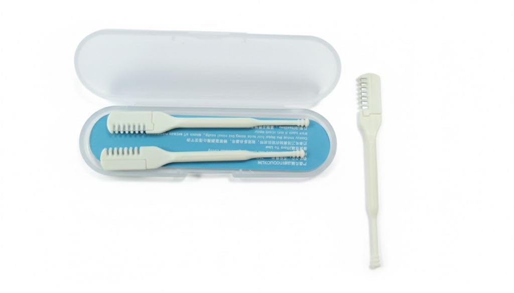 Two toothbrushes in a clear case with a white lid on a white background.