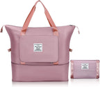Pink travel bag with matching pouch on a white background